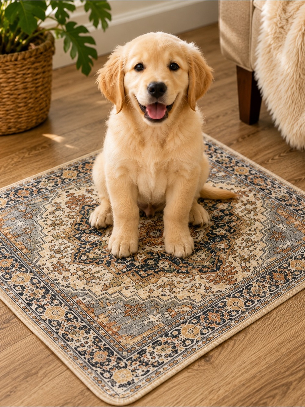 Washable Dog Pee Pad 48x48 Boho Rug Style Reusable Waterproof Pet Potty Pad